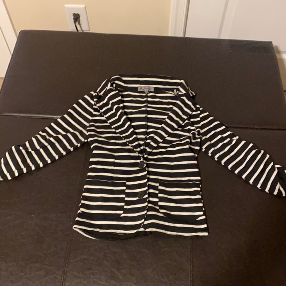Black and white striped cotton blazer